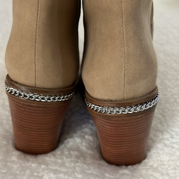 Vince Camuto Suede Peep Toe Bootie with Silver Link Chain - Picture 4 of 5